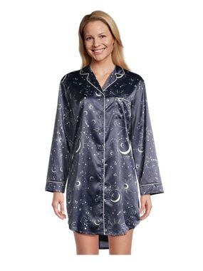 World Market S/M Celestial Nightshirt Moon Star Navy Blue White